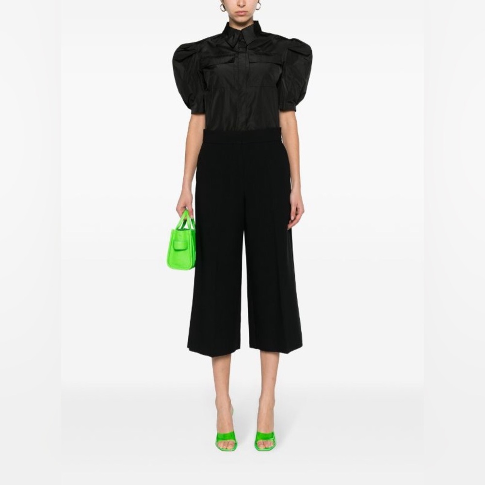 MSGM Milano Italian Wide-Leg Cropped Trousers Black Raw Hem High Rise Size Small